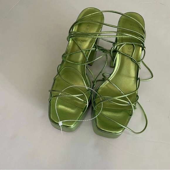 Gianni Bini Ankle Wrap Leather Strappy Metallic Green Women’s Platform Sandals - Picture 8 of 12
